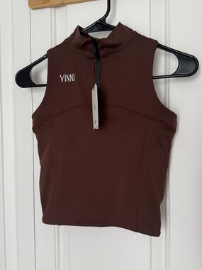 Brown High-Neck Zip Tank Top